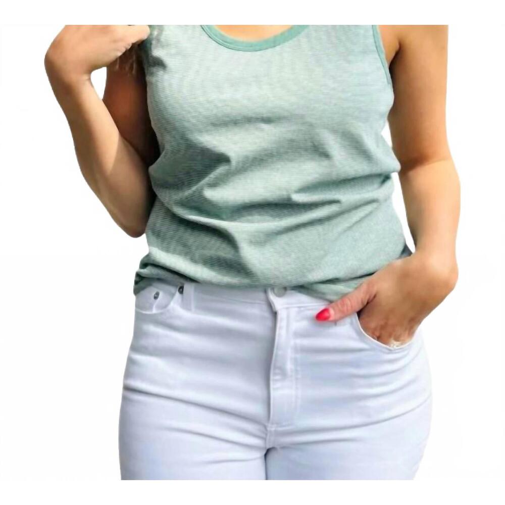 NEW MODODOC scoop neck tank in fennel/white